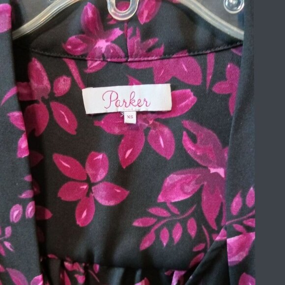 Parker Womens Floral Print  Long-Sleeve Blouse Tie Front Pink/black  Size Xsmall - Picture 6 of 14